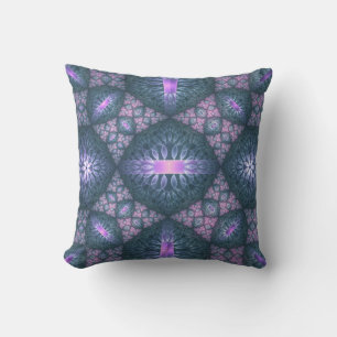 Cojín De Exterior Patrón de arte fractal 3D turquesa púrpura rosa