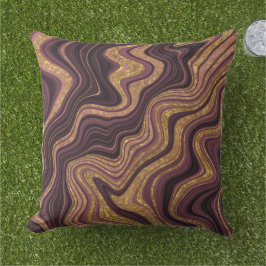 Cojín De Exterior Patrón de aspecto negro y mármol dorado de Borgoña