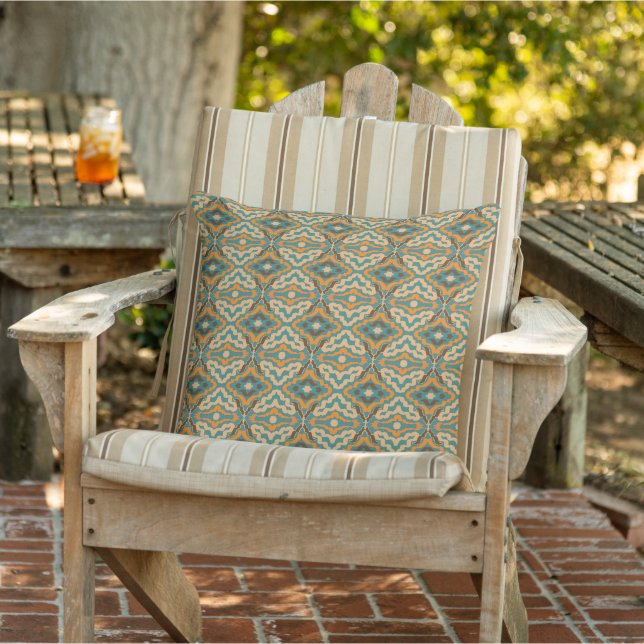 Cojín De Exterior Patrón de crema dorada turquesa (Silla)