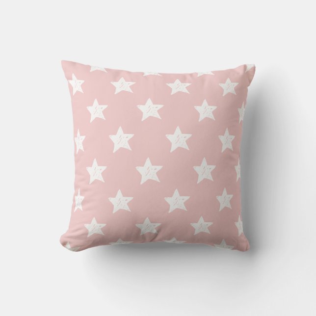 Cojín De Exterior Patrón de Estrella Rosa y Blanco (Anverso)