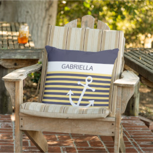 Cojín De Exterior Patrón de franja amarilla de verano personalizado