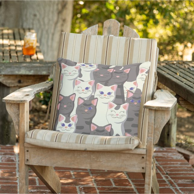 Cojín De Exterior Patrón de gatos blancos y grises (Silla)