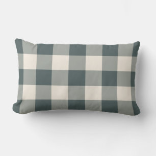 Cojín De Exterior Patrón de Gingham blanco-verde oscuro controlado