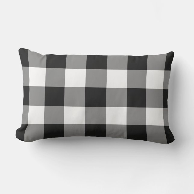 Cojín De Exterior Patrón de Gingham blanco y negro verificado (Anverso)
