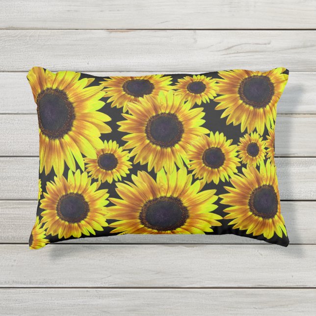 Cojín De Exterior Patrón de girasol amarillo brillante (Anverso)