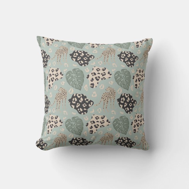 Cojín De Exterior Patrón de guepardo monstera Beige verde negro (Anverso)