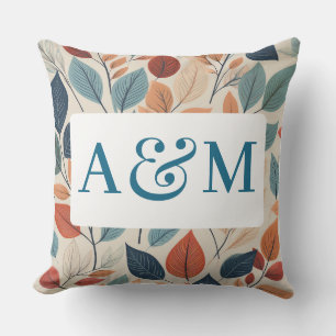 Cojín De Exterior Patrón de hoja vibrante con doble monograma