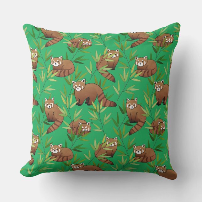 Cojín De Exterior Patrón de hojas de bambú y pandas rojas (Anverso)