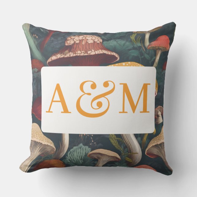 Cojín De Exterior Patrón de hongo caprichoso con doble monograma (Anverso)