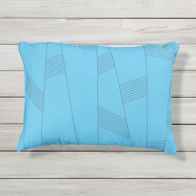 Cojín De Exterior Patrón de línea azul, simple, elegante y abstracto (Reverso)