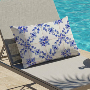 Cojín De Exterior Patrón de mosaico vintage portugués azul