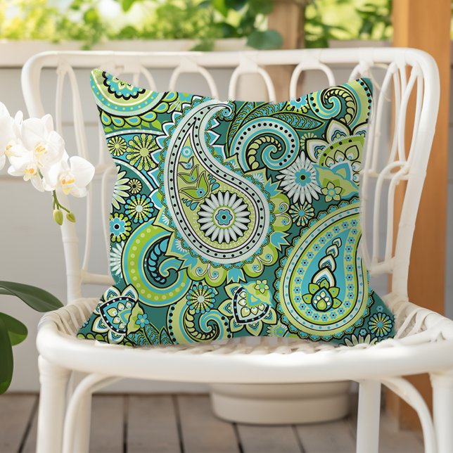 Cojín De Exterior Patrón de Paisley Verde Lima Turquesa (Subido por el creador)