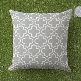 Cojín De Exterior Patrón de quatrefoil marroquí gris moderno