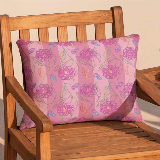 Cojín De Exterior Patrón de rayas rosadas florales y cúrgenes (Subido por el creador)