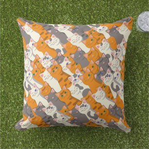 Cojín De Exterior Patrón diagonal del gato negro jengibre