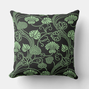 Cojín De Exterior Patrón floral antiguo negro y verde