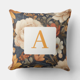 Cojín De Exterior Patrón floral de Boho vintage con monograma
