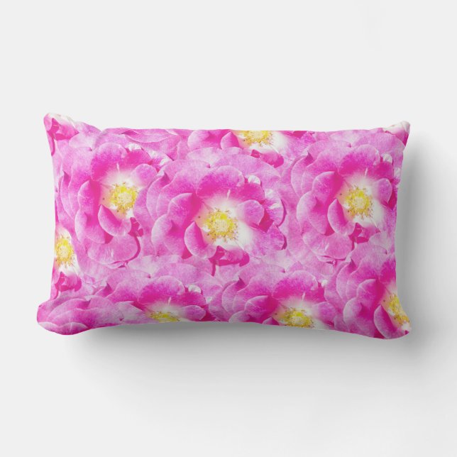 Cojín De Exterior Patrón floral de rosas rosadas (Anverso)