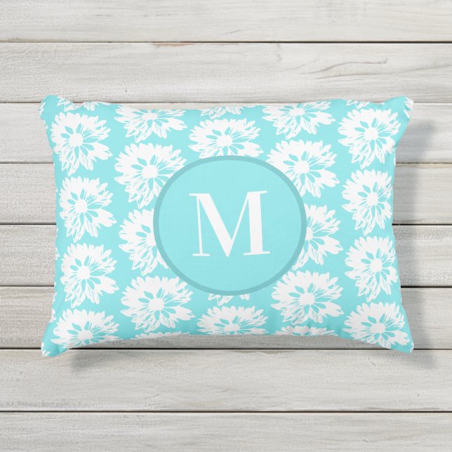 Cojín De Exterior Patrón floral de verano acuático y blanco (Anverso)