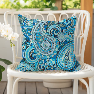 Cojín De Exterior Patrón Floral Paisley Azul