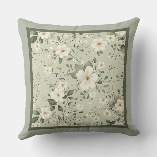 Cojín De Exterior Patrón floral verde de sabio reversible (Reverso )