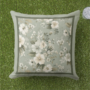 Cojín De Exterior Patrón floral verde sabio