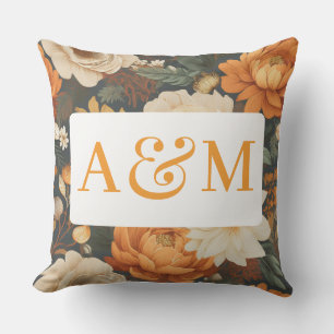 Cojín De Exterior Patrón floral vintage de Boho con doble monograma