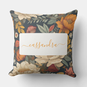 Cojín De Exterior Patrón floral vintage de Boho con nombre