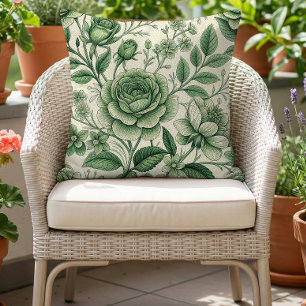 Cojín De Exterior Patrón floral vintage verde beige
