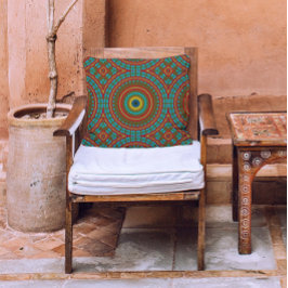 Cojín De Exterior Patrón geométrico del Boho Verde azulado del Ochre