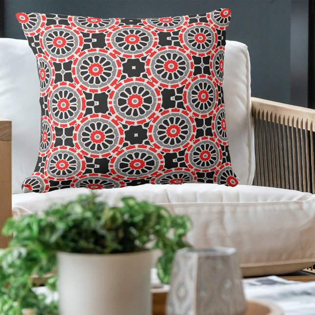 Cojín De Exterior Patrón geométrico rojo negro blanco y gris mosaico (Subido por el creador)