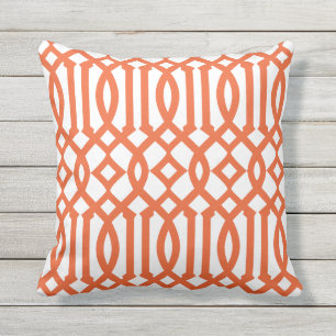 Cojín De Exterior Patrón moderno de mosaico blanco y Naranja