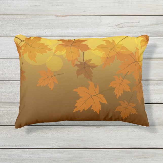 Cojín De Exterior Patrón otoñal con hojas de arce en caída y bokeh (Anverso)