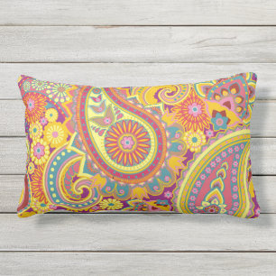Cojín De Exterior Patrón Paisley Amarillo Purpura Rojo Naranja Exter