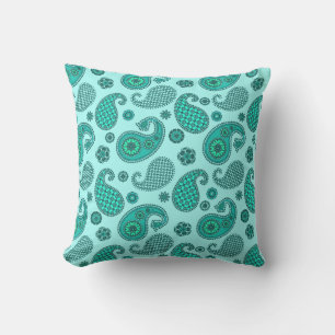 Cojín De Exterior Patrón Paisley, Aqua y Turquesa