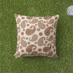 Cojín De Exterior Patrón Paisley, marrón chocolate y moreno en beige