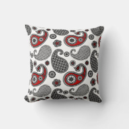 Cojín De Exterior Patrón paisley, negro, blanco y rojo