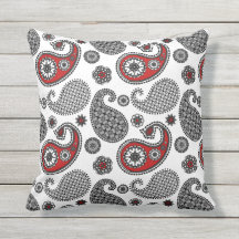 Patrón paisley, negro, blanco y rojo