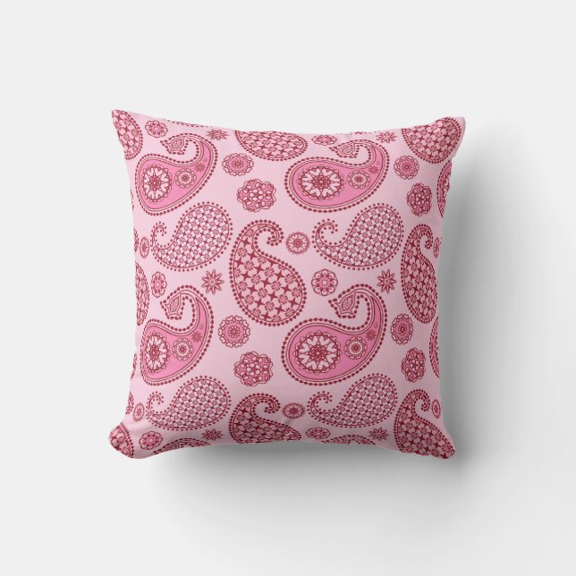 Cojín De Exterior Patrón paisley, tonos claros y rosa profundo (Anverso)