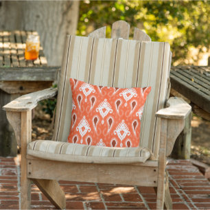 Cojín De Exterior Patrón tribal ikat de color naranja coral y rojo g