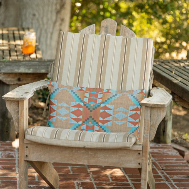 Cojín De Exterior Patrón tribal marrón del Naranja azul turquesa Aqu (Silla)