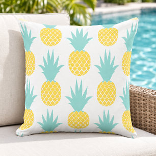 Cojín De Exterior Patrón Tropical de Piña Amarillo Menta