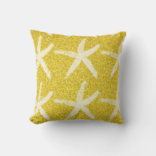 Cojín De Exterior Patrones de Estrella de Mar Glitter Dorado Náutico