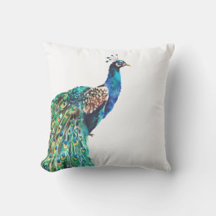Cojín De Exterior Pavo Real Azul Turquesa Blanco Pájaro