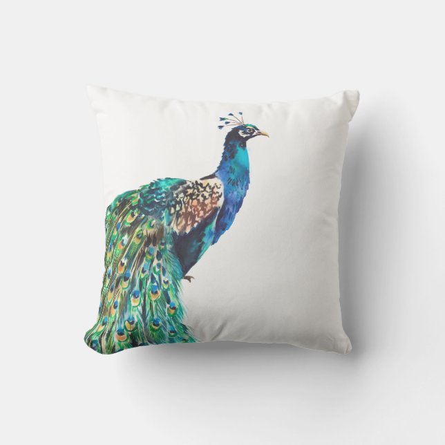 Cojín De Exterior Pavo Real Azul Turquesa Blanco Pájaro (Anverso)