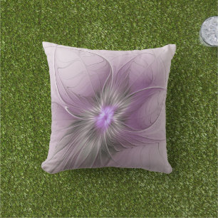 Cojín De Exterior Pequeña belleza arte floral fractal moderno gris m