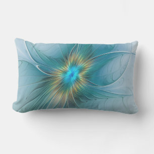 Cojín De Exterior Pequeña belleza arte fractal moderno azul oro Flor