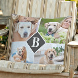 Cojín De Exterior Perro monograma personalizado de 4 Collages de fot<br><div class="desc">Celebra tu mejor amigo y recuerdos favoritos con un personalizado Mascota Monograma Collage de fotos Pillow . Cuando tienes tantos recuerdos y fotos divertidos , una foto no es suficiente . Nuestro Personalizado Perro Pillow tiene 4 fotos y un centro monogramado inicial para personalizar . Esta almohada personalizada de 4...</div>