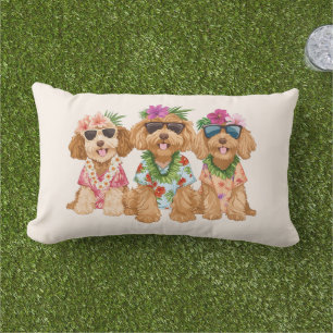 Cojín De Exterior Perros Goldendoodle Hawaianos Lei de Flores