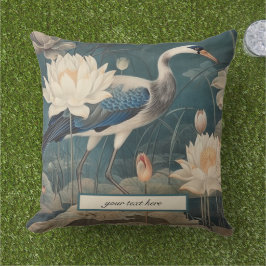 Cojín De Exterior Personalizable de grúa azul botánico vintage